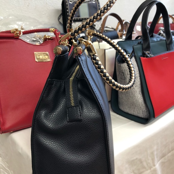 New Bebe Logo Tote Purse Hand Bag Black White Braided Shoulder Strap Women Handbags Wallets Ladyloch Com
